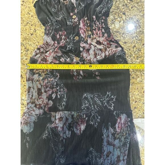 Lapis Anthropology Black Floral Pleated Ruffle Maxi Whimsigoth Dress Medium - Picture 15 of 16